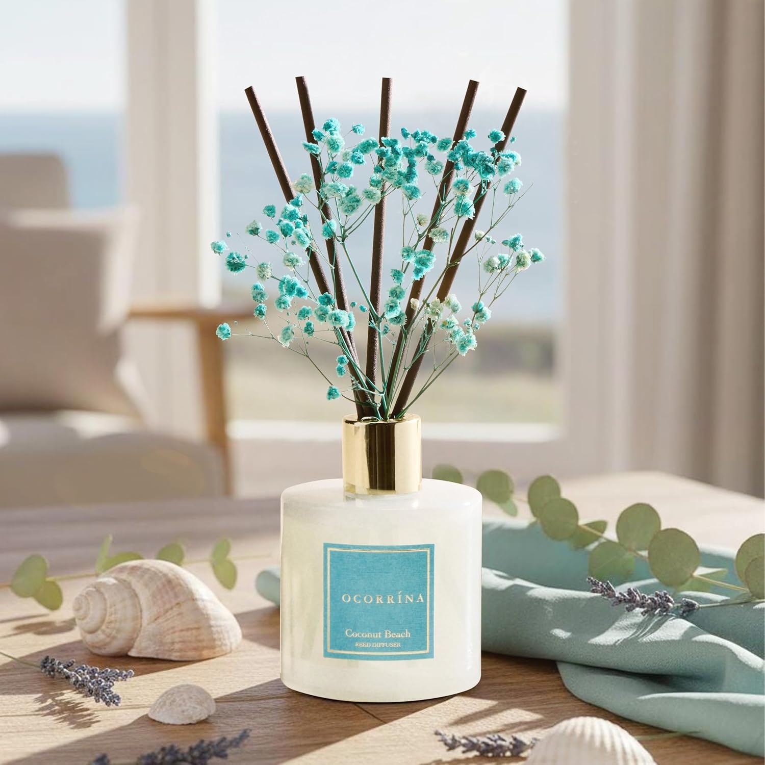 image:imageCOCORRNA Refill Sandalwood Rose 67 Floz Reed Diffuser Refill with 8 SticksCoconut Beach Flower