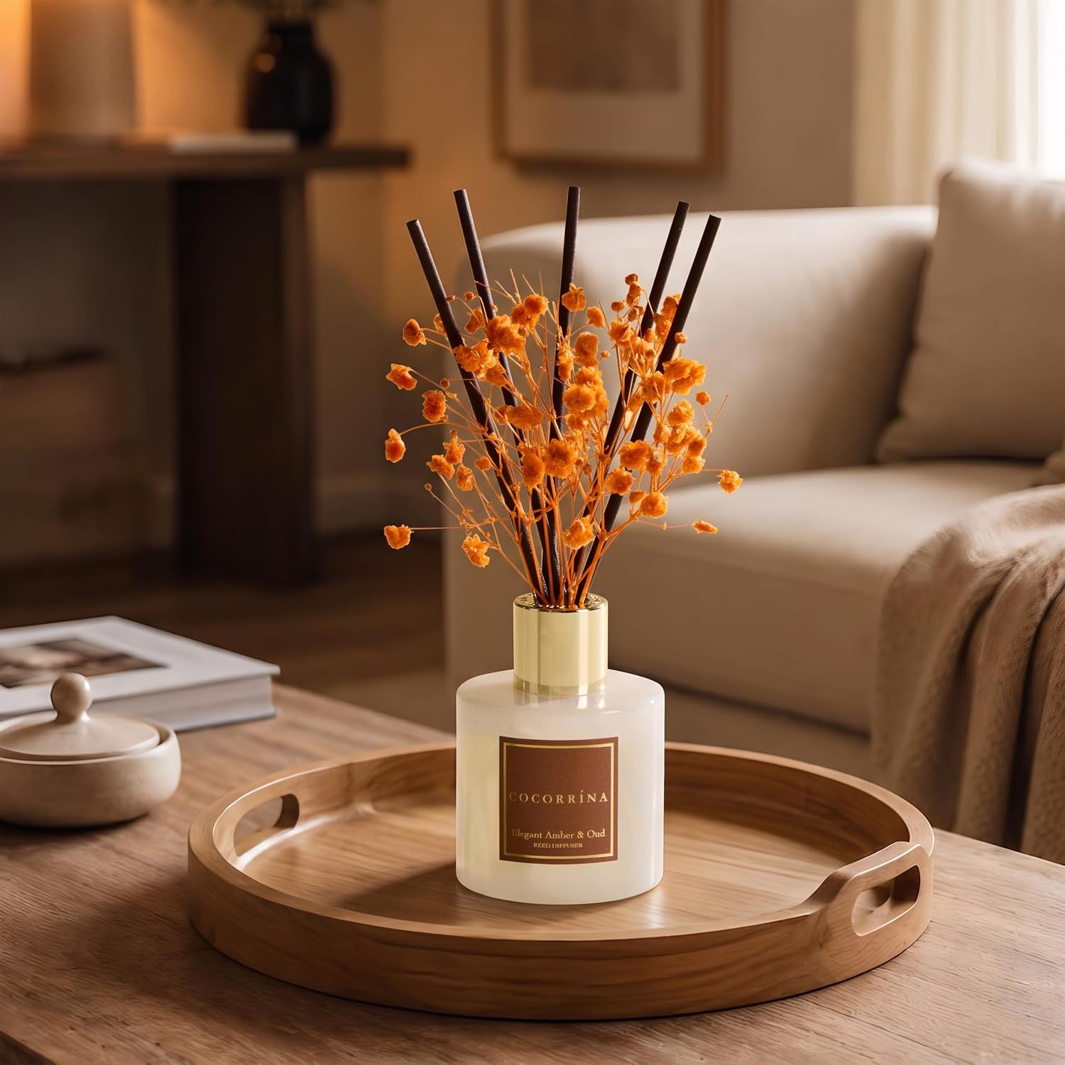 image:imageCOCORRNA Refill Sandalwood Rose 67 Floz Reed Diffuser Refill with 8 SticksElegant Amber Oud