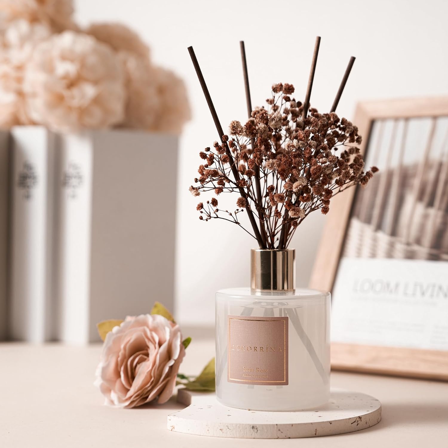 image:imageCOCORRNA Refill Sandalwood Rose 67 Floz Reed Diffuser Refill with 8 SticksSatin Rose Flower