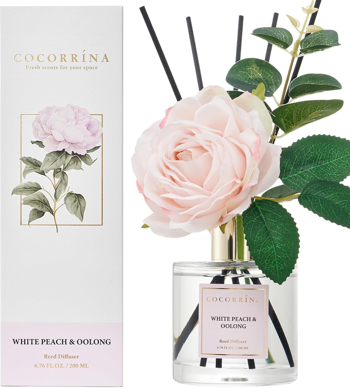 image:imageCOCORRNA Refill Sandalwood Rose 67 Floz Reed Diffuser Refill with 8 SticksWhite Peach Oolong Rose