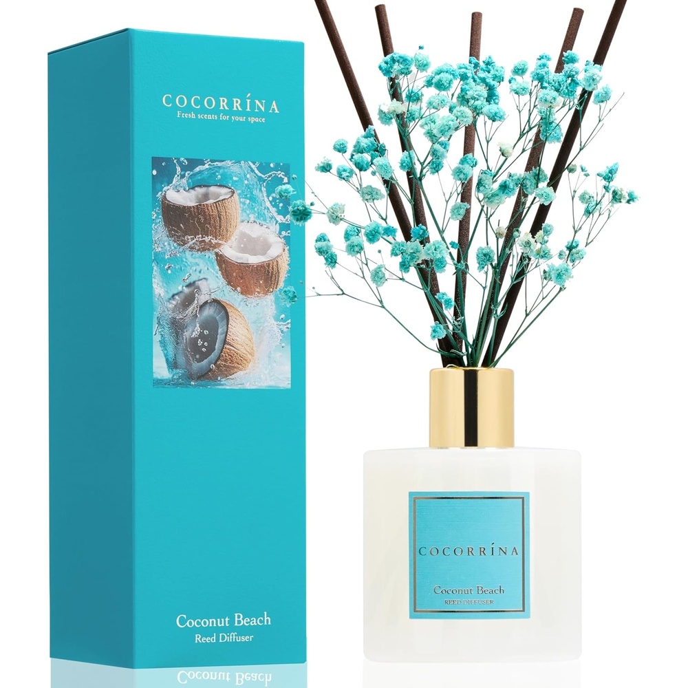 image:imageCOCORRNA Refill  Sandalwood Rose 67 Floz Reed Diffuser Refill with 8 SticksCoconut Beach  Flower
